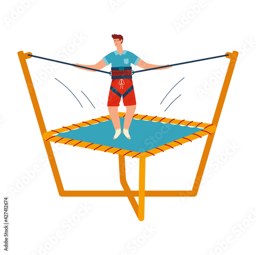 People jumping trampolines set of isolated vector illustration. Trampolining people and rebounders. Entertainment park.