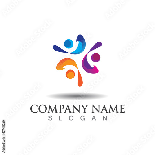 Teamwork union logo community  grup and people vector template
