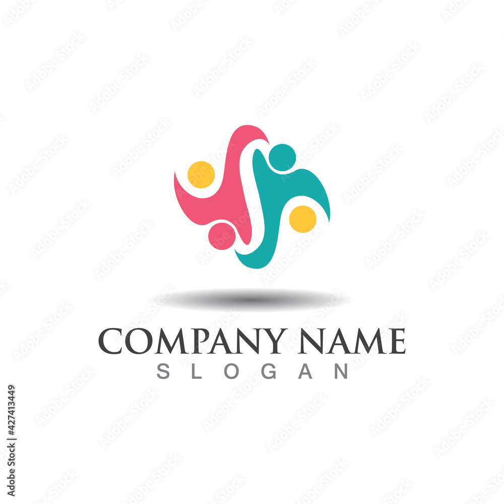 Obraz premium Teamwork union logo community, grup and people vector template