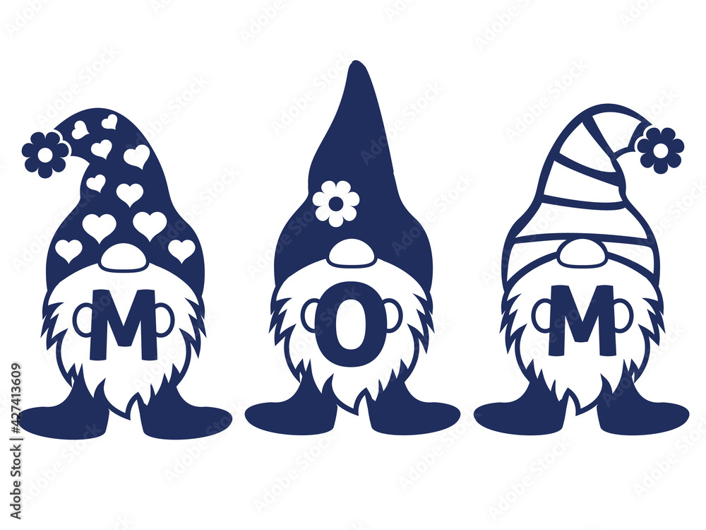 Fototapeta premium Three Gnomes holding MOM word on Mothers day vector illustrator.