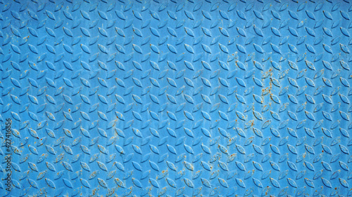 Pattern of old metal diamond plate, Surface of blue steel floor non-skid, Texture background