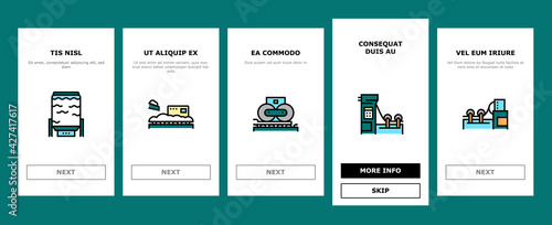 Paper Production Plant Onboarding Mobile App Page Screen Vector. Wood Chips And Chemical Recovery, Evaporator And Pulp Washing, Bleaching And Paper Make System Illustrations