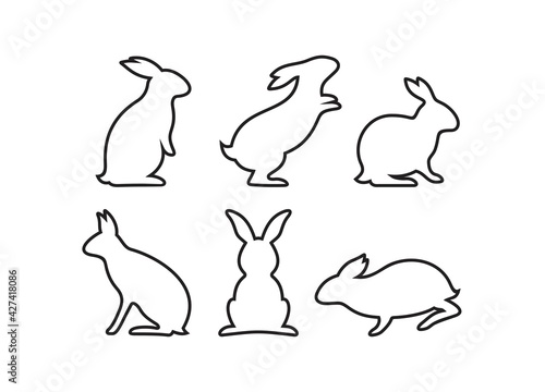 Lines design of rabbits isolated on a white background. Rabbits in various poses