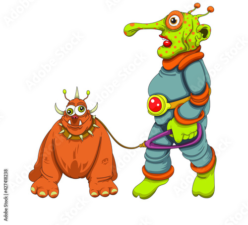 Science fiction : Alien promenant son animal de compagnie !