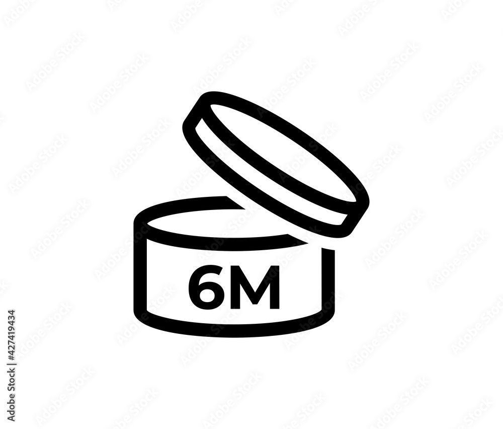 Pao 6m vector icon. Cosmetic open month life shelf, expiration. Pao 6m vector icon. Cosmetic open month life shelf, expiration.