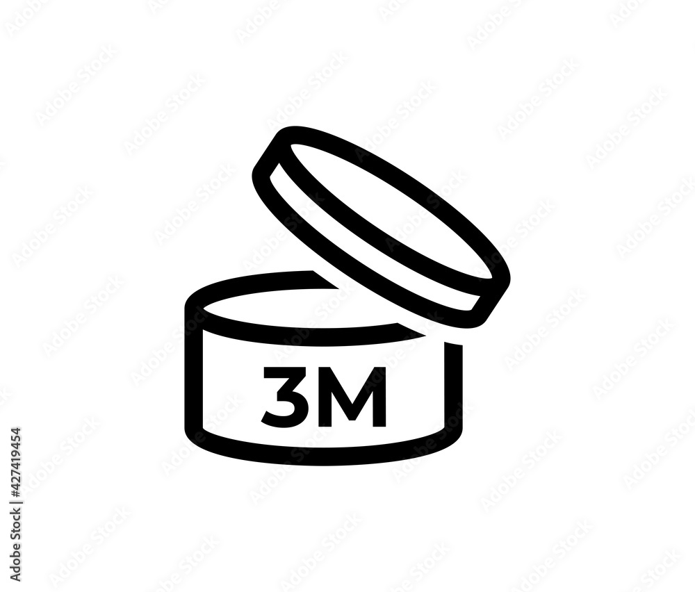 PAO cosmetics symbol 3M, Period after opening three month vector illustration. PAO cosmetics symbol 3M, Period after opening three month vector illustration.