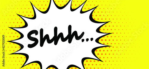 Comic peech bubble cloud Mute, please be quiet silent or silence with hand finger over lips for no talking Sign for psssst shhh quote or not sound doodle Funny silhouette hush vector icon or symbol