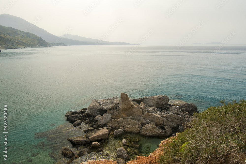 View on a rocky coast at the Mediterranean Sea in south Crete