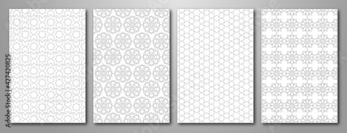 Modern grey and white design set. Abstract creative line pattern in monochrome light gray, white color. Graphic vector layout
