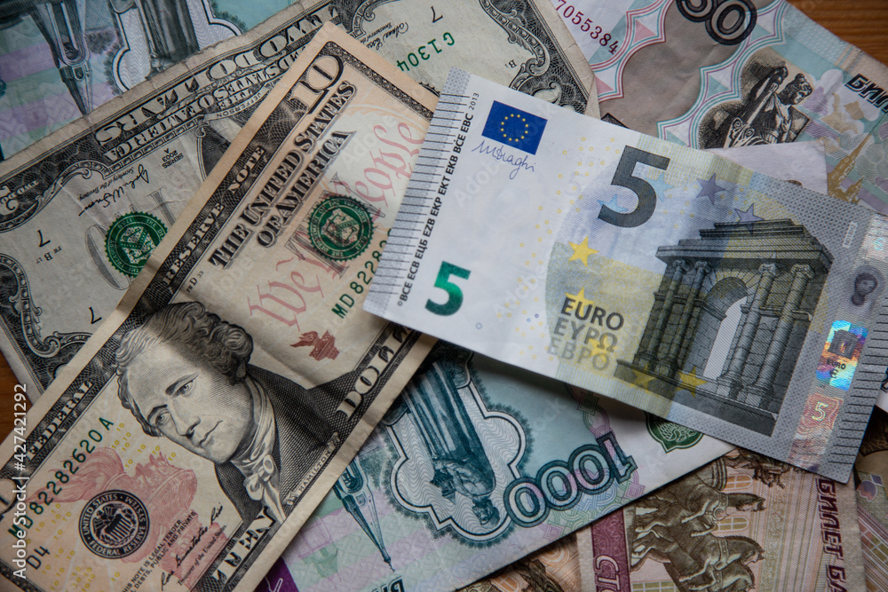 Obraz premium Rubles, dollars, euros