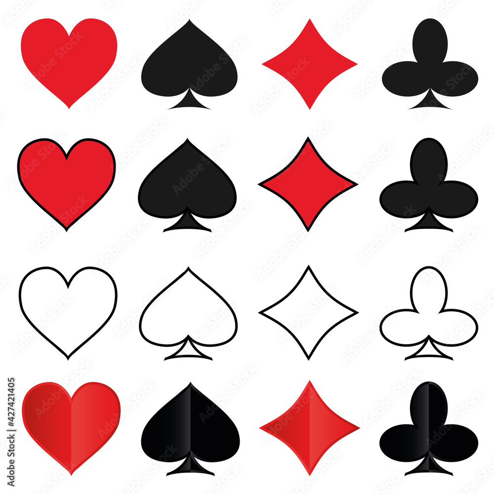 set of icons of card suits hearts diamonds spades clubs vector illustration set of icons of card suits hearts diamonds spades clubs vector illustration