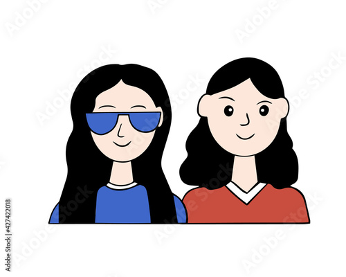 A pair of character avatars.Teenagers spending time together. Girlfriends. Vector cartoon