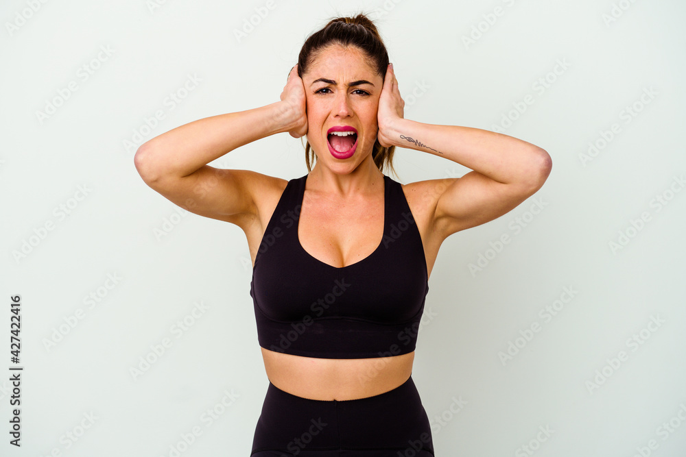 Young sport caucasian woman isolated on white background Young sport caucasian woman isolated on white background