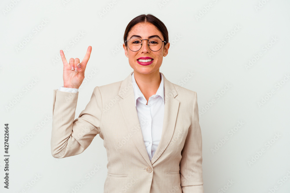 Young business caucasian woman isolated on white background