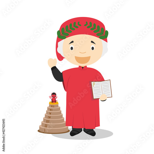 Dante Alighieri cartoon character. Vector Illustration. Kids History Collection.