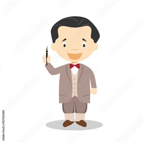 Federico Garcia Lorca cartoon character. Vector Illustration. Kids History Collection.