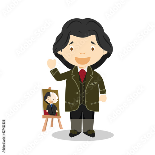Oscar Wilde cartoon character. Vector Illustration. Kids History Collection.