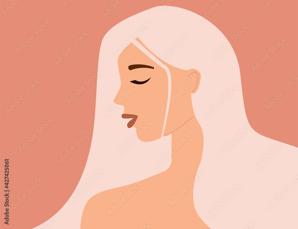 Side view face of strong woman with long white hair. Concept of fighting for equality and women empowerment movement. Human character vector illustration Side view face of strong woman with long white hair. Concept of fighting for equality and women empowerment movement. Human character vector illustration