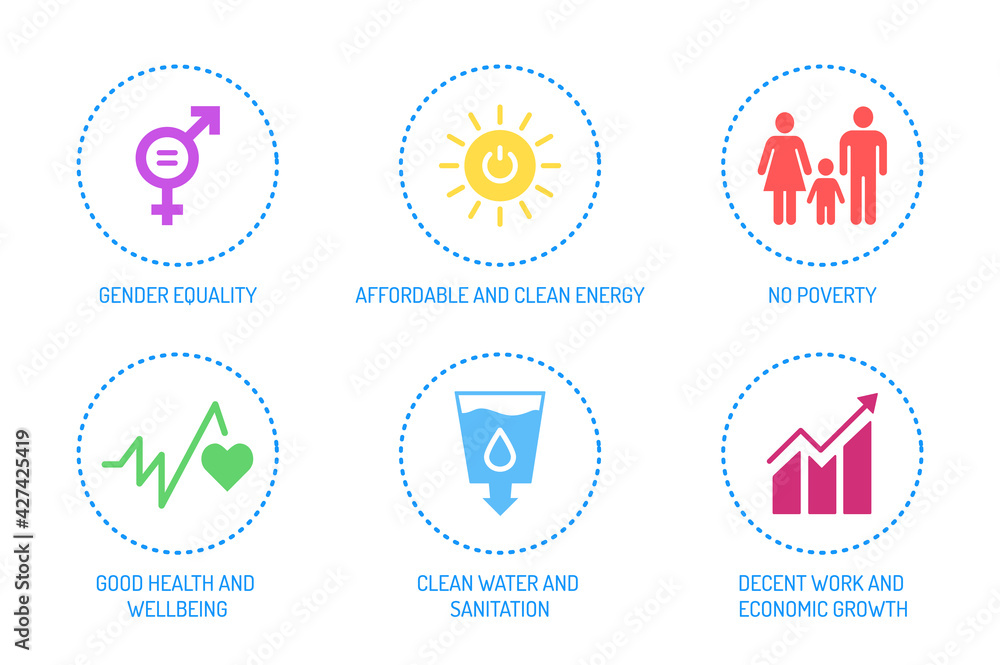 Corporate social responsibility sign. Sustainable Development Goals illustration. SDG signs. Pictogram for ad, web, mobile app, promo. Vector illustration element.