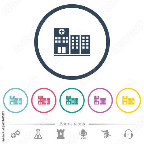 Hospital flat color icons in round outlines