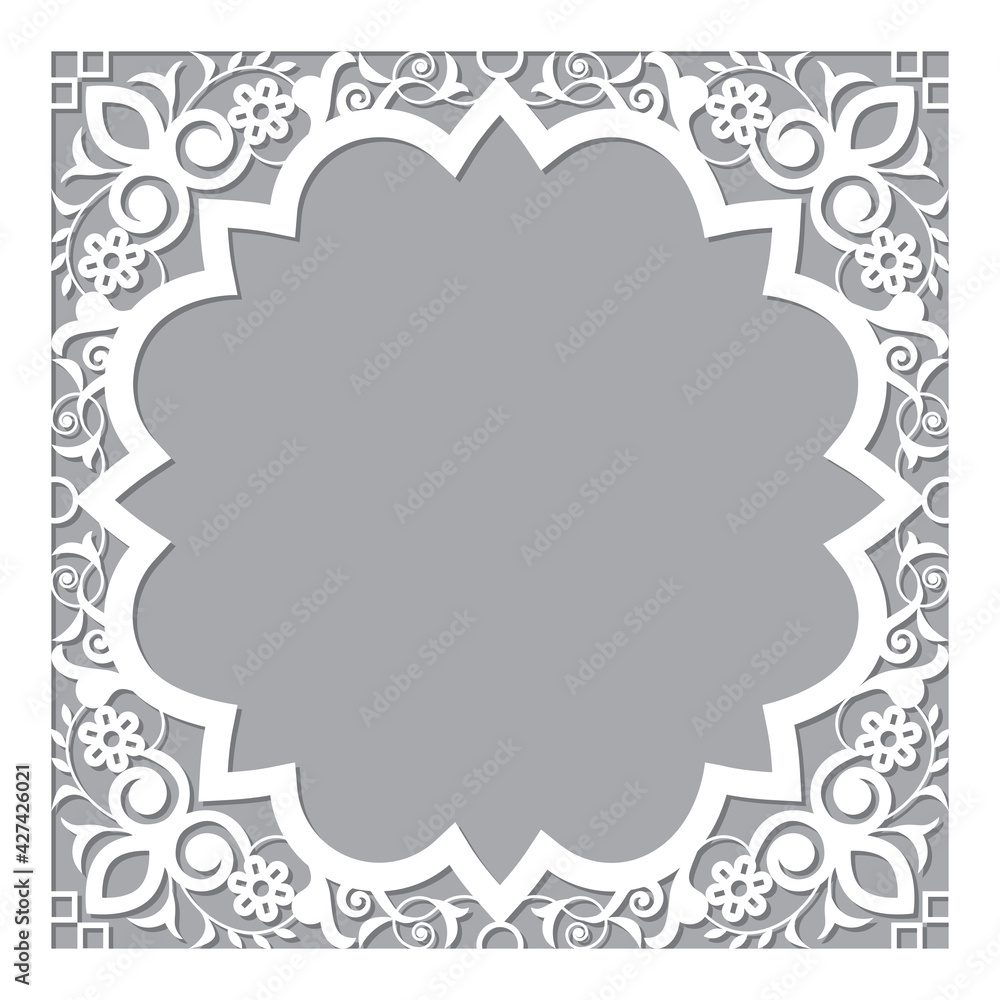 Moroccan carved style openwork vector frame or border design with corners - perfect for greeting card or wedding invitation in white and gray
Moroccan carved style openwork vector frame or border design with corners - perfect for greeting card or wedding invitation in white and gray