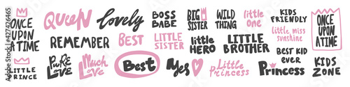 Vector hand drawn collection set of calligraphy lettering quotes and words. Pink and black color