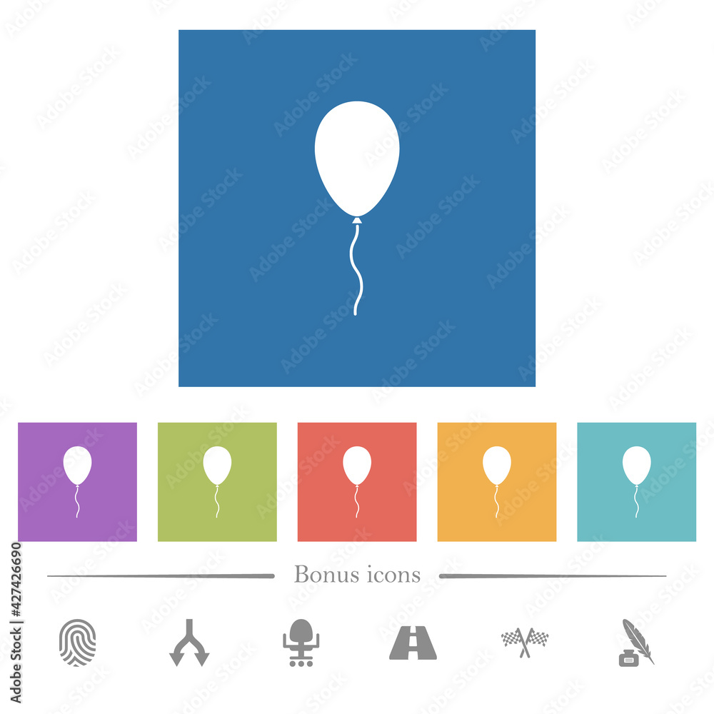 Single balloon flat white icons in square backgrounds Single balloon flat white icons in square backgrounds