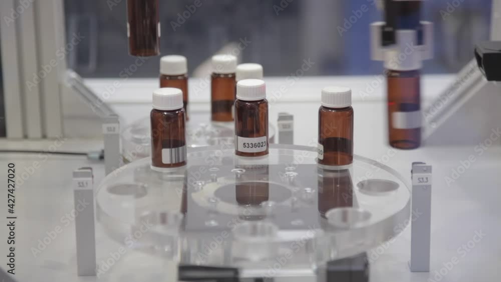 Bottles With Medicine Drugs in Pharmaceutical Factory Production Bottles With Medicine Drugs in Pharmaceutical Factory Production