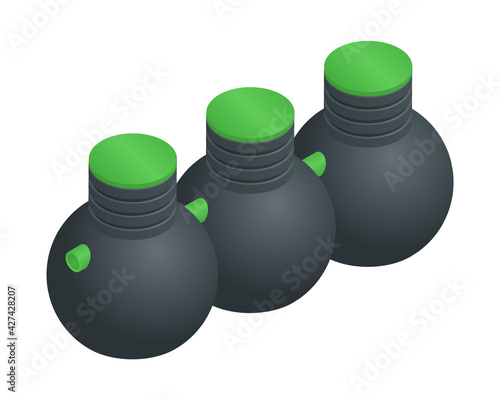Vector illustration plastic septic tank isolated on white background. Realistic waste water tank icon in flat cartoon style. Drainage tank. Wastewater treatment tank for underground septic system.