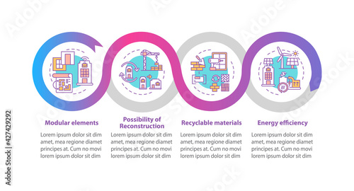 Future office building demands vector infographic template. Modular elements presentation design elements. Data visualization with 4 steps. Process timeline chart. Workflow layout with linear icons