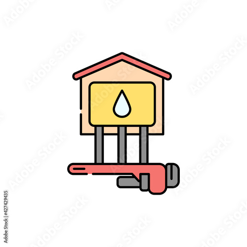 Engineering networks in private house color line icon. Pictogram for web page, mobile app