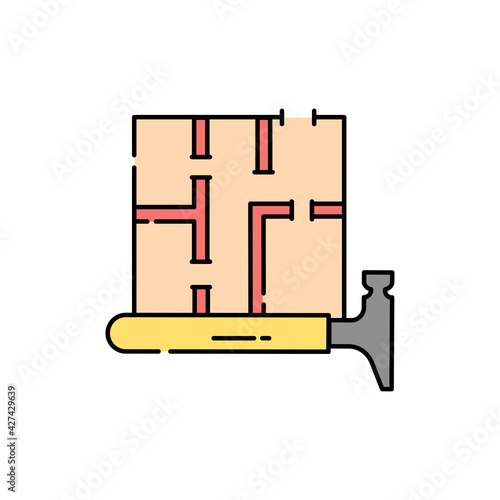 Erection partitions at home color line icon. Pictogram for web page, mobile app