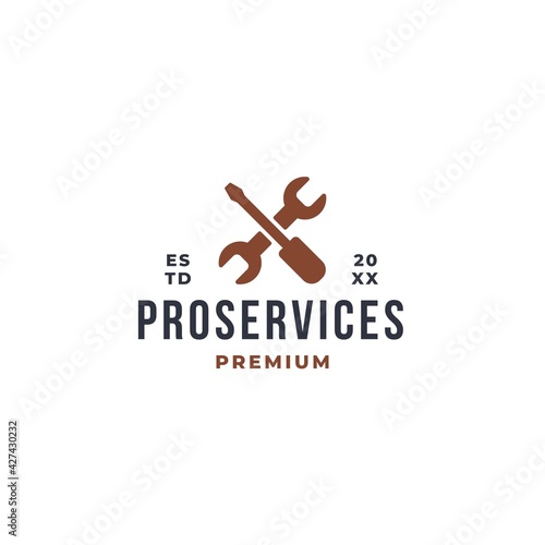 pro service logo concept with screwdriver and wrench symbol icon