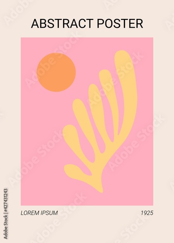 Matisse inspired contemporary poster. Abstract background, mid century floral print, fashion decor. Vector art illustration