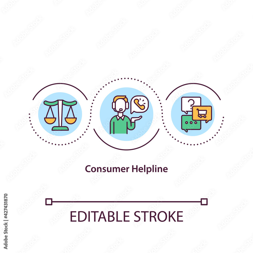 Consumer helpline concept icon. Client help desk. Arguent about product or service provided. Business idea thin line illustration. Vector isolated outline RGB color drawing. Editable stroke Consumer helpline concept icon. Client help desk. Arguent about product or service provided. Business idea thin line illustration. Vector isolated outline RGB color drawing. Editable stroke