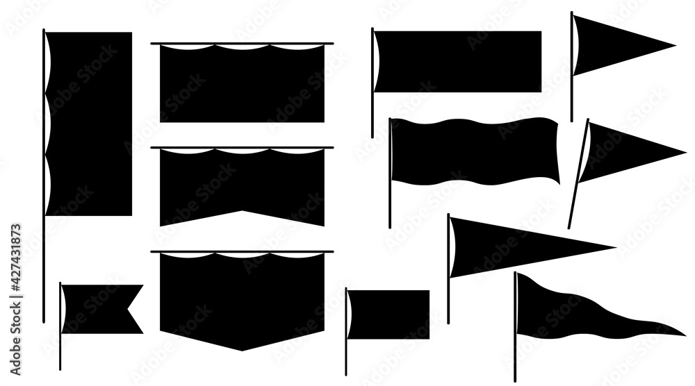 Flag set simple. Collection of black vector flat silhouette icons isolated on white background Flag set simple. Collection of black vector flat silhouette icons isolated on white background