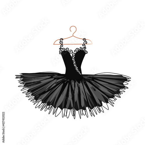 Vector illustration of a beautiful ballet tutu on a hanger for decorating a flyer, poster, invitation or social media