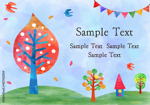 北欧風水彩_カラフル木の背景