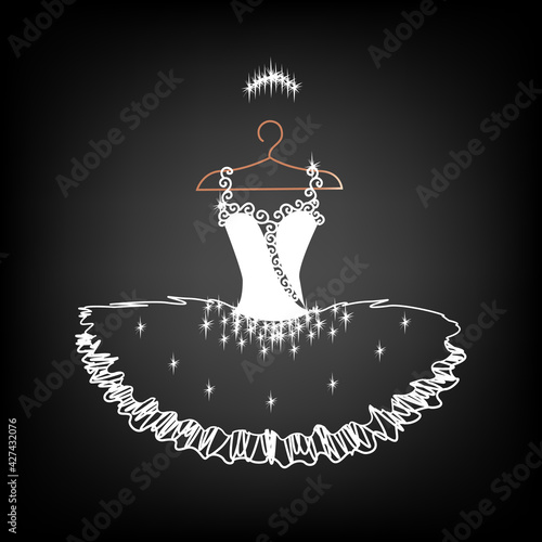 Vector illustration of a beautiful ballet tutu on a hanger for decorating a flyer, poster, invitation or social media