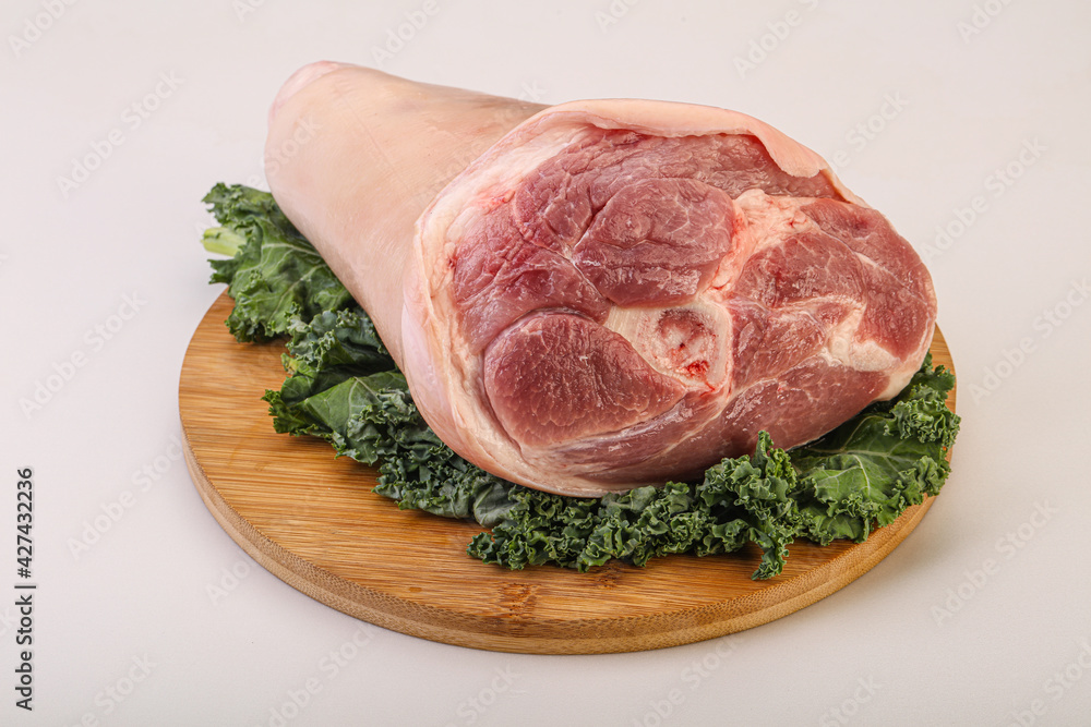 Raw pork knuckle for cooking
