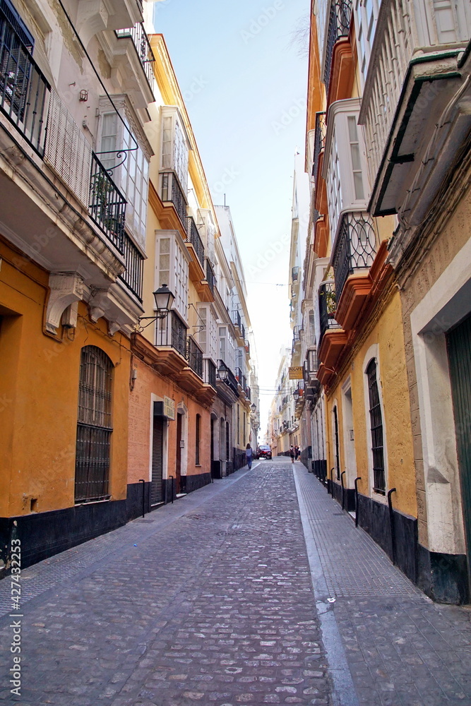 Streets in old central part of ancient town Cadiz, Andalusia, Spain