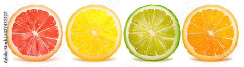 Realistic Detailed 3d Fresh Ripe Sliced Fruits Orange Lime and Lemon Set. Vector