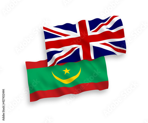 Flags of Great Britain and Islamic Republic of Mauritania on a white background