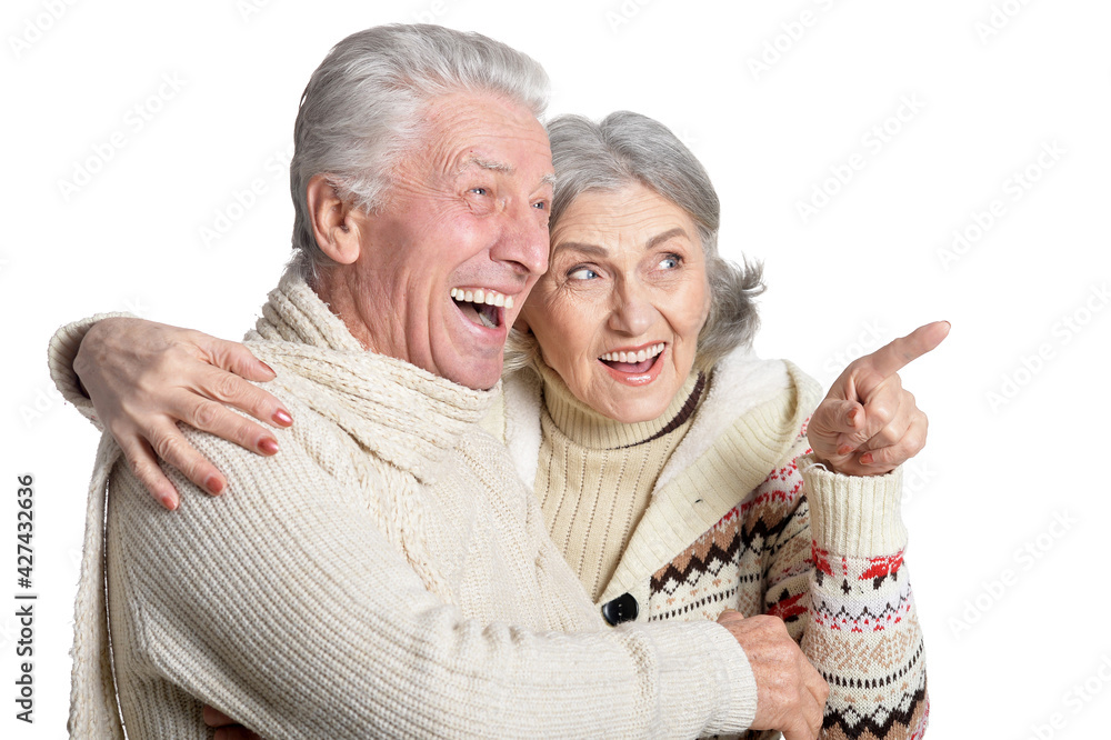 Portrait of senior couple on white background Portrait of senior couple on white background