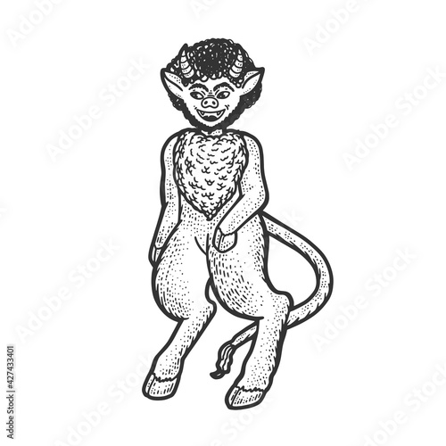 Heck chort myth creature sketch engraving vector illustration. T-shirt apparel print design. Scratch board imitation. Black and white hand drawn image.