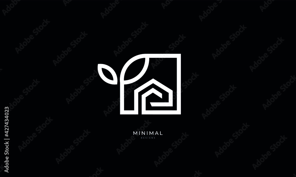 A line art icon logo of a house / home with a leaf circle Векторный ...