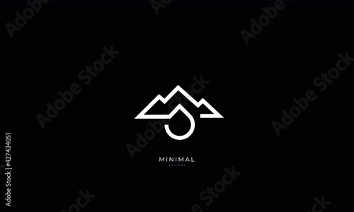 A line art icon logo of a mountain water	
