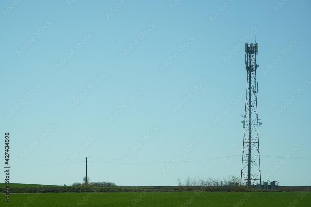 antena. scaffolding with antennas on a blue background. antena. scaffolding with antennas on a blue background.