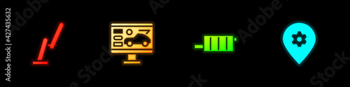Set Windscreen wiper, Diagnostics condition of car, Car muffler and Location with service icon. Vector