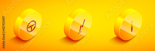 Set Isometric Steering wheel, Windscreen wiper and Screwdriver icon. Vector